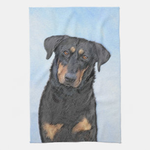 Beauceron Painting - Cute Original Dog Art Tea Towel