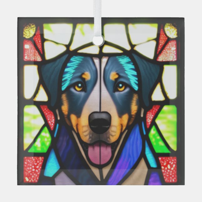 Beauceron "Stained Glass" Glass Tree Decoration (Front)