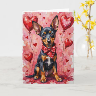 Beauceron Valentine Dog Sitting with Hearts Red Card