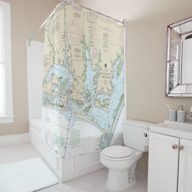 Beaufort Inlet and Part of Core Sound Chart Shower Curtain (In Situ)