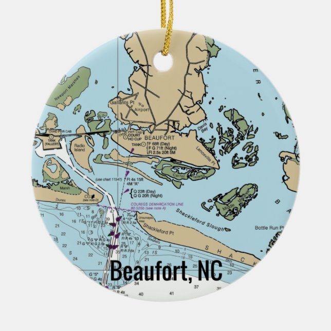 Beaufort NC Chart Ceramic Ornament (Front)