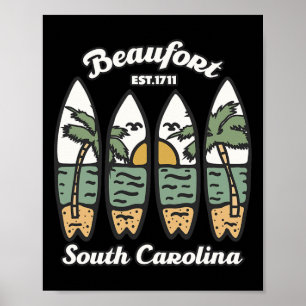Beaufort South Carolina Surfing Surfer Sunset Palm Poster