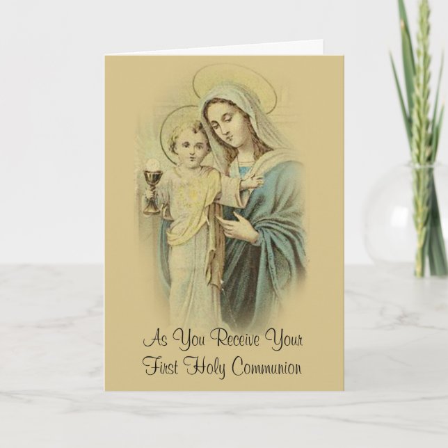 Beauitful Catholic First Holy Communion Holiday Card (Front)