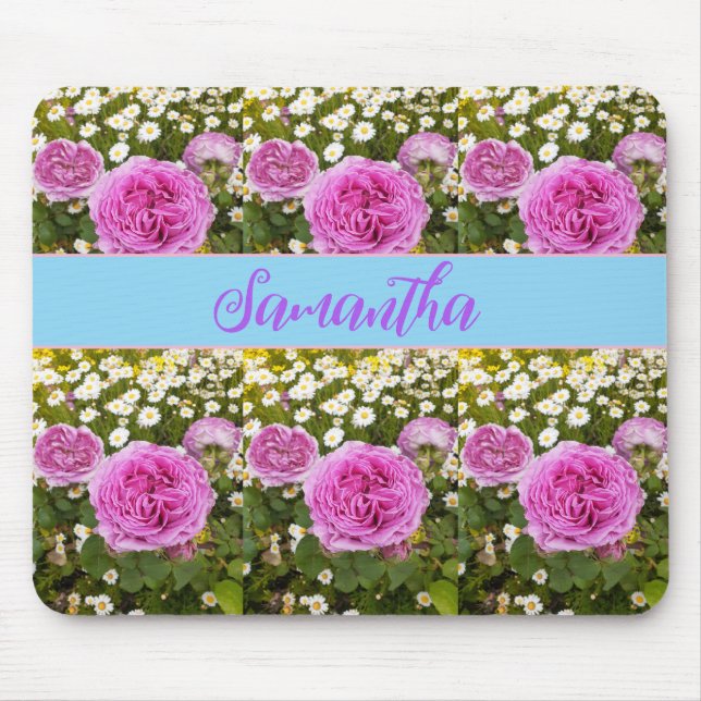 Beauitful Pink Roses and Daisies Floral Mouse Pad (Front)