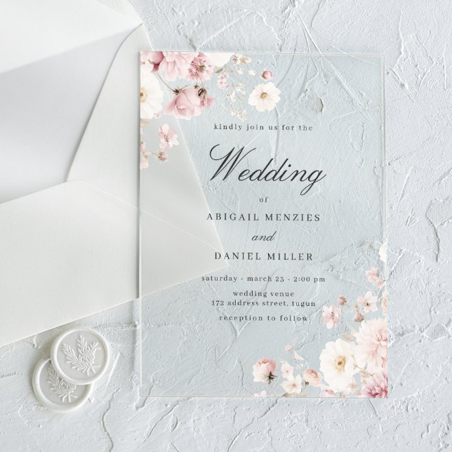 Beauitful Soft Blush Floral Wedding Acrylic Invitations (Creator Uploaded)
