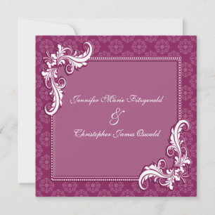Beaujolais Damask and Floral Frame Wedding Invitation
