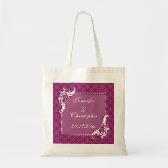 Beaujolais Damask and Floral Frame Wedding Tote Bag (Front)
