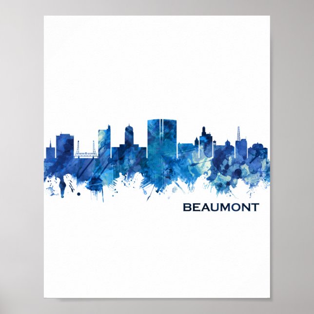 Beaumont Texas Skyline Blue Poster (Front)