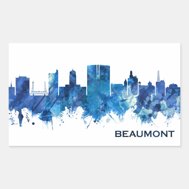 Beaumont Texas Skyline Blue Rectangular Sticker (Front)