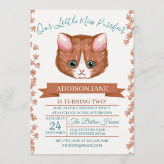 Beautful Cat Illustration Birthday Invitation