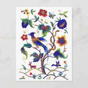 Beautful Jacobean Bird of Paradise Embroidery Postcard