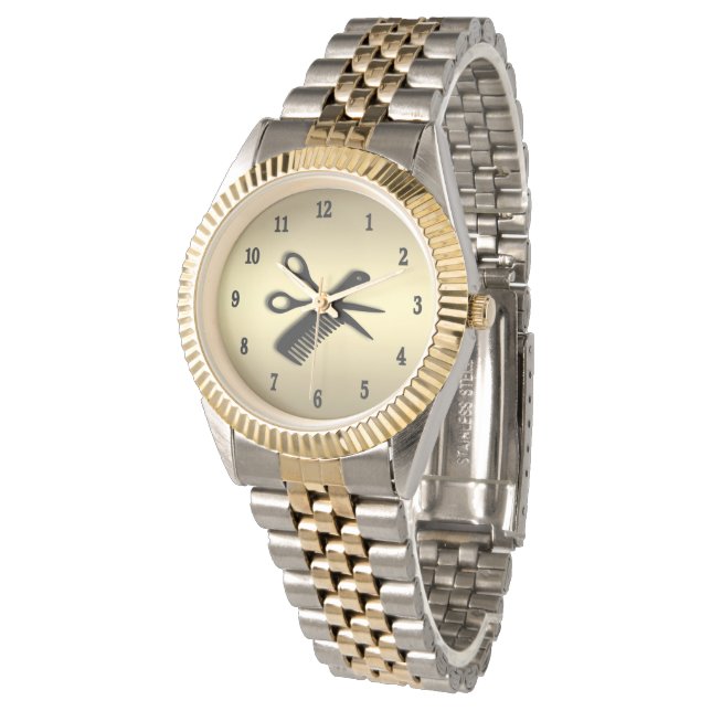 Beautician / Barber Design Gold with Black Numbers Watch (Angled)