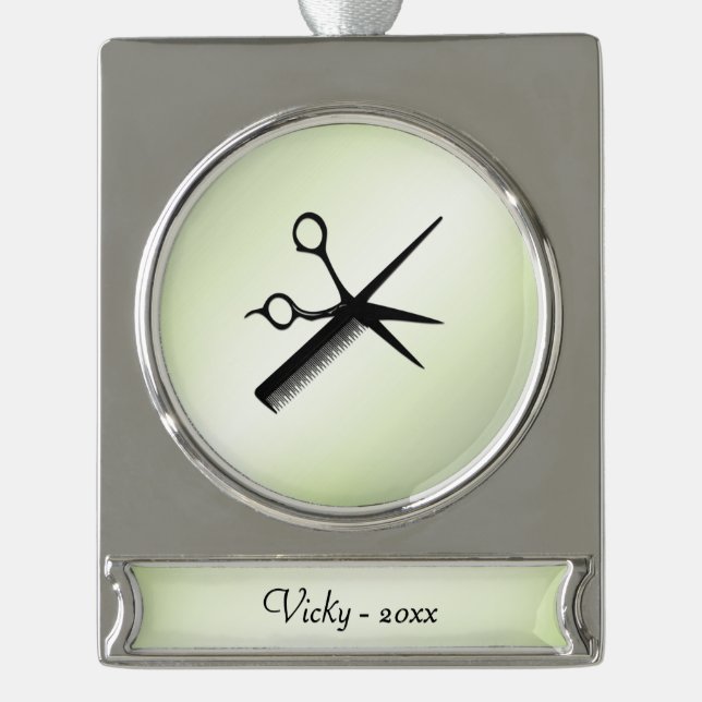 Beautician Design Apple Green Personal Year Silver Plated Banner Ornament (Front)