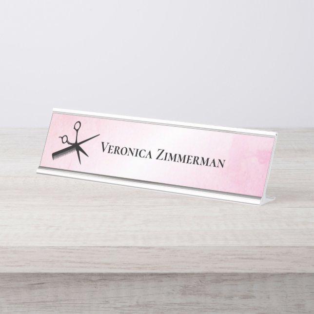 Beautician Design Pink Desk Name Plate (Front)