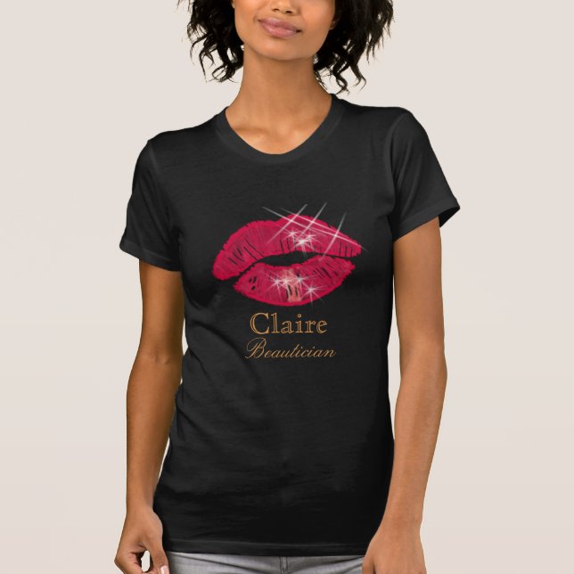 Beautician Glowing Sparkling Red Lips T-Shirt (Front)