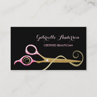 Beautician Pink and Black FAUX Glitz Scissors Business Card