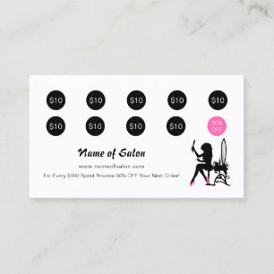 Beautician Pink and Black Girly Girl Salon Loyalty Card