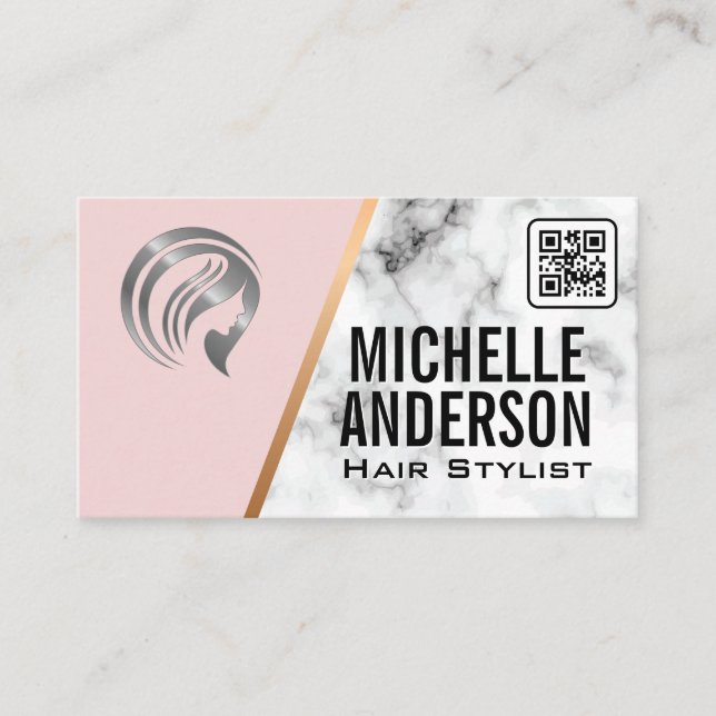 Beautician | QR Code | Pink | Marble   Business Card (Front)