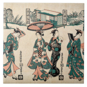 Beauties from Fukagawa. Triptych Ceramic Tile