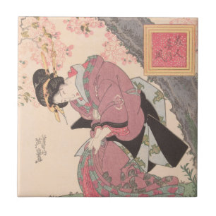 Beauties under Cherry Blossoms Vintage Ukiyo-e Ceramic Tile
