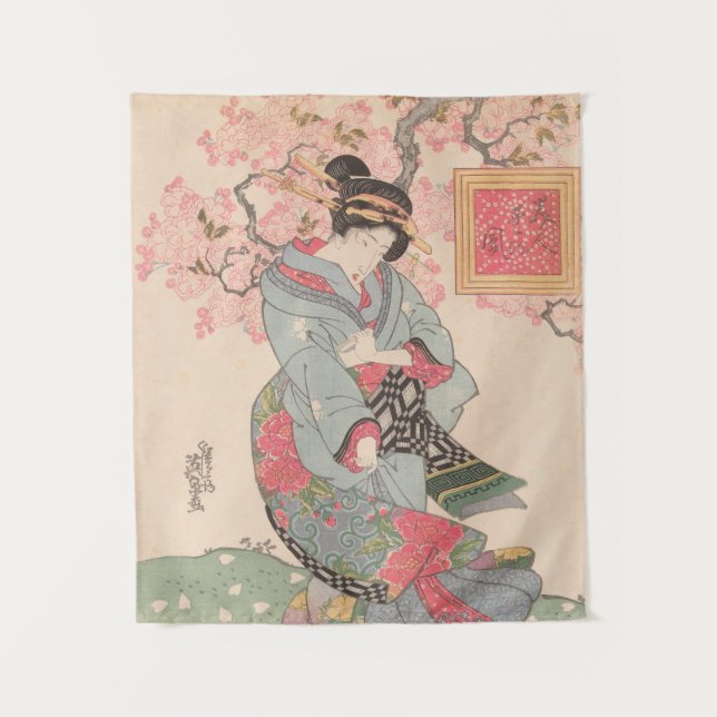 Beauties under Cherry Blossoms Vintage Ukiyo-e Tapestry (Front)