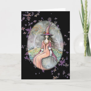 Beautifu Halloween Witch White Cat Card