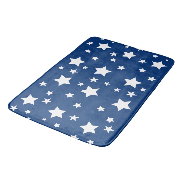Beautifuf blue bathroom mat with stars (Angled)