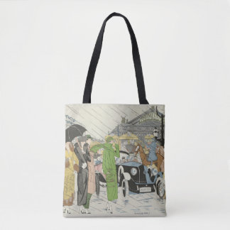 Beautiful 1930s fashion, street scene tote bag