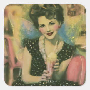Beautiful 1950s Fairy at the Ice Cream Shop Square Sticker