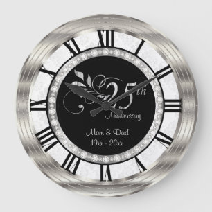 Beautiful 25th Silver Diamond Anniversary Large Clock