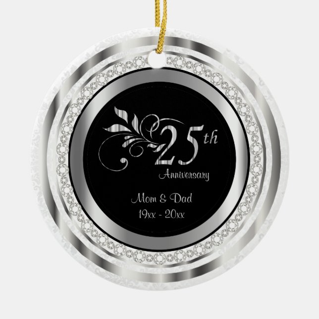 Beautiful 25th Silver Wedding Anniversary Ceramic Tree Decoration (Front)