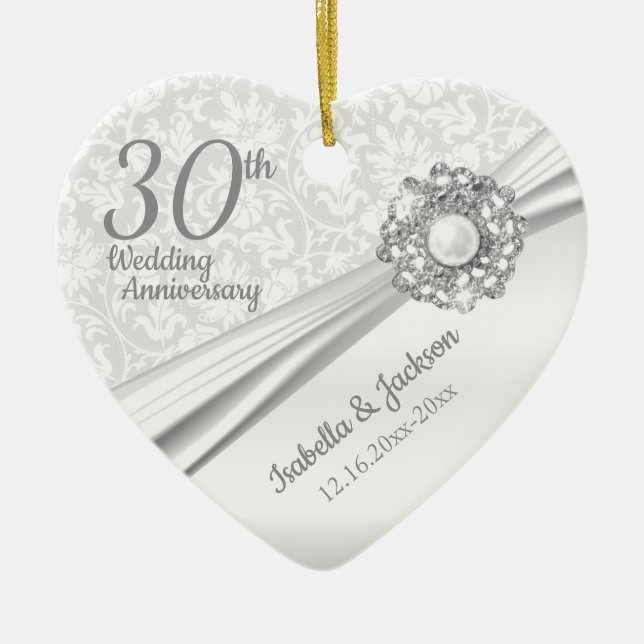 Beautiful 30th Pearl Jewel Anniversary Ceramic Ornament (Front)