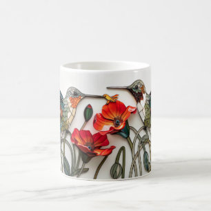 Beautiful 3-D Hummingbirds/Poppies Coffee Mug