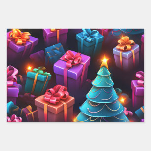 Beautiful 3D Christmas Gifting Theme Wrapping Paper Sheet