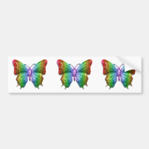 Beautiful 3D Jewelled Rainbow Butterfly Bumper Sticker
