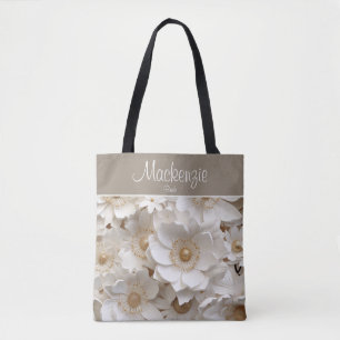 Beautiful 3D White Gardenia Bridal Tote Bag