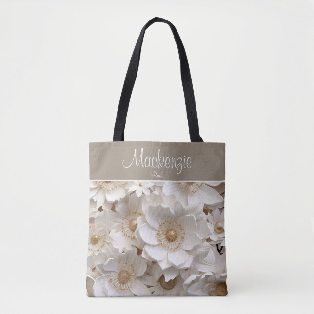 Beautiful 3D White Gardenia Bridal Tote Bag (Front)