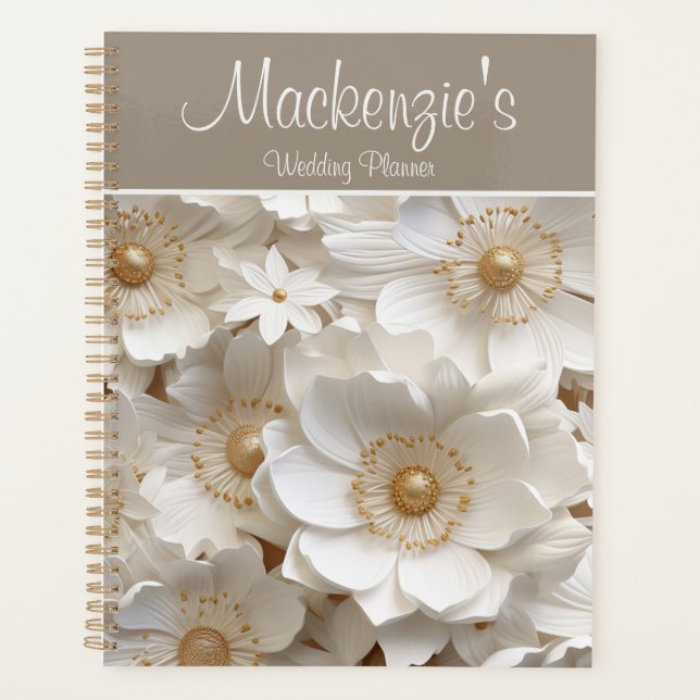 Beautiful 3D White Gardenia Wedding   Planner (Front)