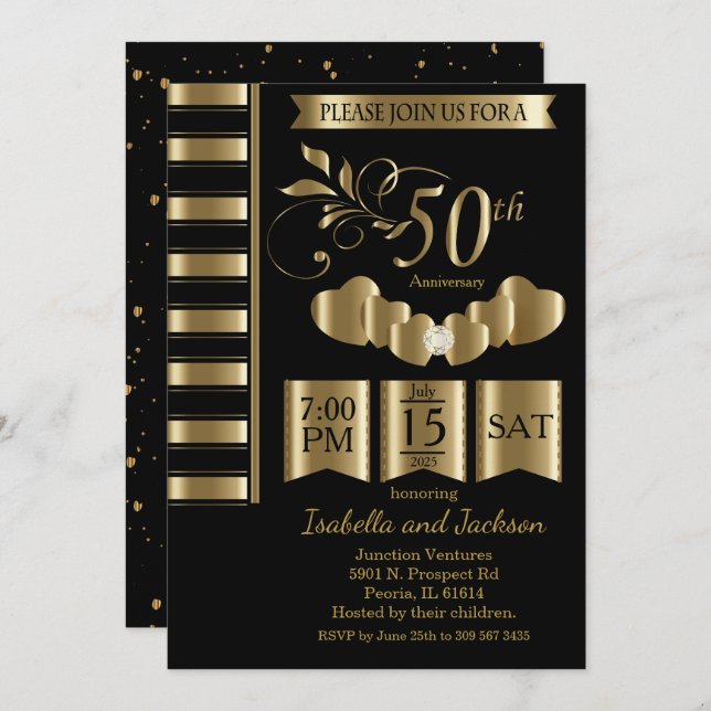 Beautiful 50th Golden Anniversary Invitation (Front/Back)