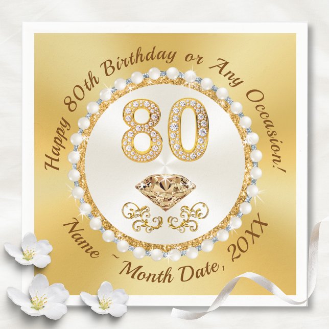 Beautiful, 80th Birthday Napkins, Personalised Napkin (80th birthday napkins. Beautiful addition to your, 80th birthday table decorations. 80th birthday.)