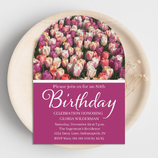 Beautiful 80th Birthday Party Tulip Fields Invitation