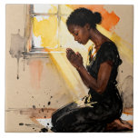 Beautiful Abstract African=American Woman Praying Ceramic Tile<br><div class="desc">Faith and hope tile. A beautiful scene of an African-American woman praying as the sun beams in on her through the windows inspiring hope.</div>
