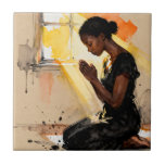 Beautiful Abstract African=American Woman Praying Ceramic Tile<br><div class="desc">Faith and hope tile. A beautiful scene of an African-American woman praying as the sun beams in on her through the windows inspiring hope.</div>
