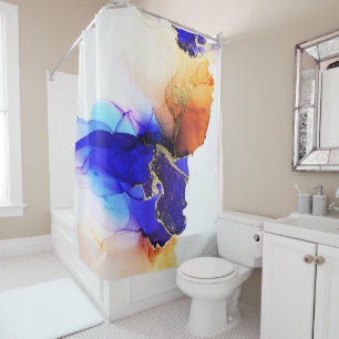 Beautiful Abstract Art Indigo Blue Orange Shower Curtain