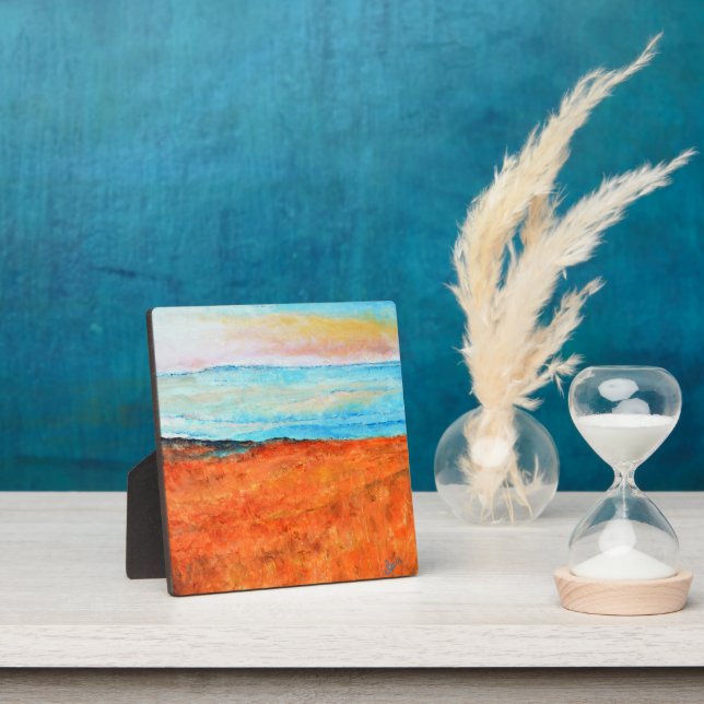 Beautiful Abstract Beach Painting Orange Blue Plaque (Insitu)