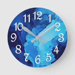 Beautiful Abstract Blue Modern Artistic Fluid Art Round Clock