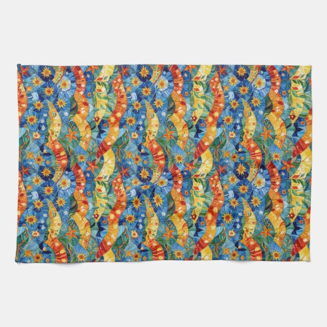Beautiful abstract colourful design tea towel (Horizontal)