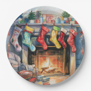 Beautiful Abstract Fireplace Stockings Paper Plate