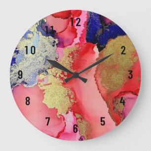Beautiful Abstract Gold Red Blue Purple Large Clock