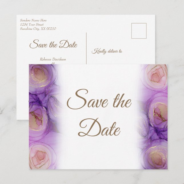 Beautiful Abstract Lavender Roses Wedding Announcement Postcard (Front/Back)